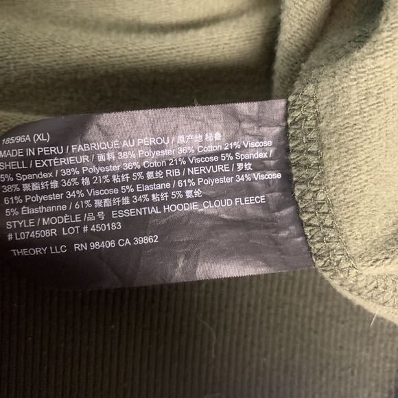 Theory Sweatshirt Mens XL Essential Hoodie Cloud Fleece Green Preppy Classic - Picture 8 of 8